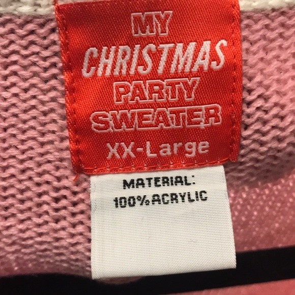 Vintage My Christmas Sweater Pink V Neck Vest Snowflake Print Ivory Size XXL - Picture 12 of 14